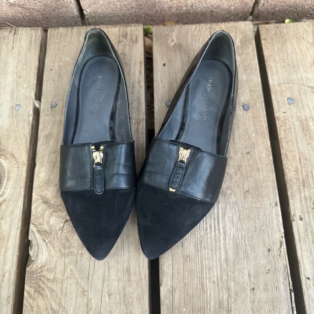 Franco Sarto Black Leather Ballet Flats with Gold Accent Size 7 or 23.5cm